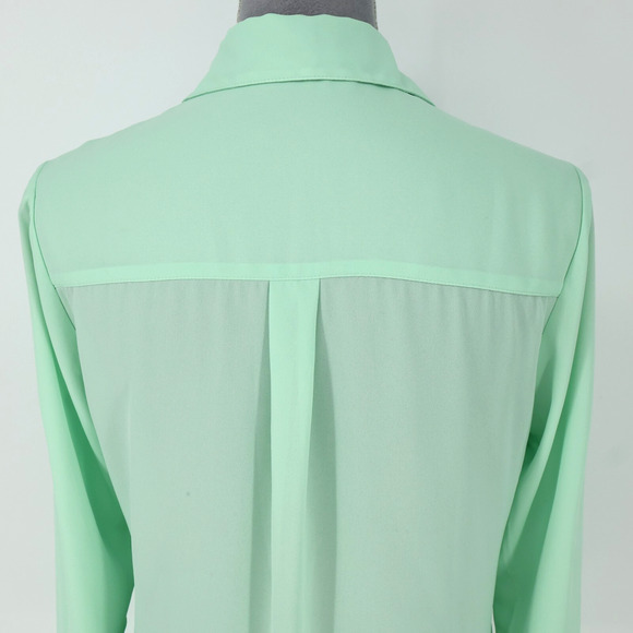 Express Top Womens Small Mint Green The Portofino Shirt Blouse Roll Tab Sleeves - Picture 9 of 15